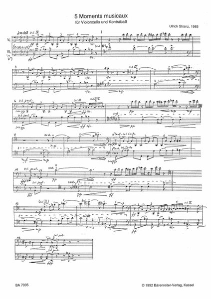 5 Moments musicaux für Violoncello und Kontrabaß (1985)