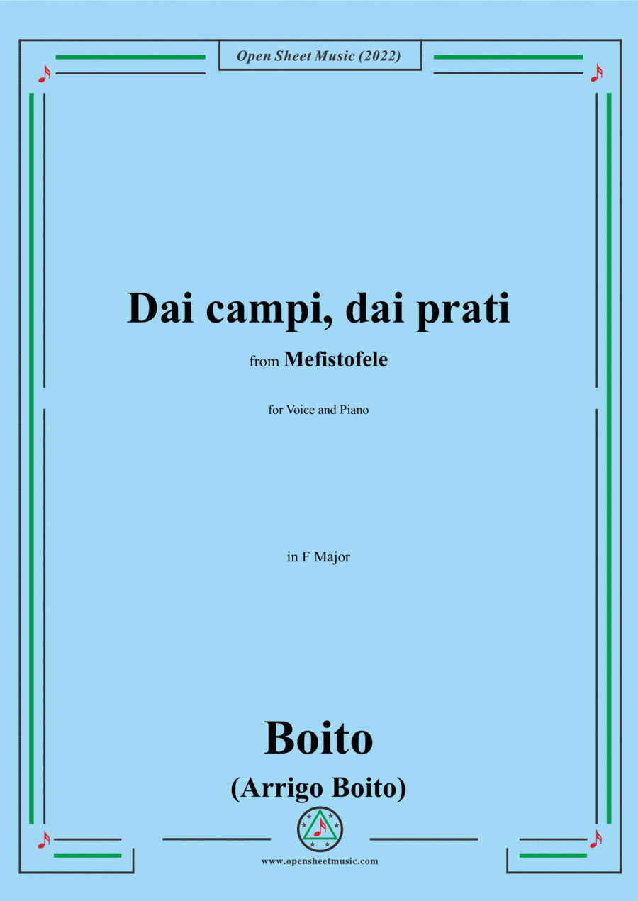 Boito-Dai campi,dai prati,in F Major,from Mefistofele,for Voice and Piano Voice Solo scores gallery preview page 1