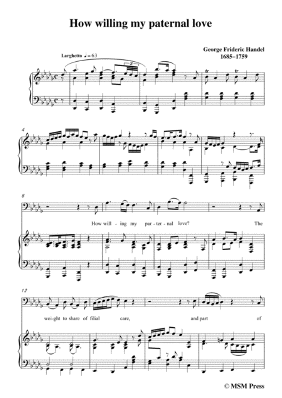 Handel-How willing my paternal love in D flat Major, for Voice and Piano Voice Solo scores gallery preview page 3