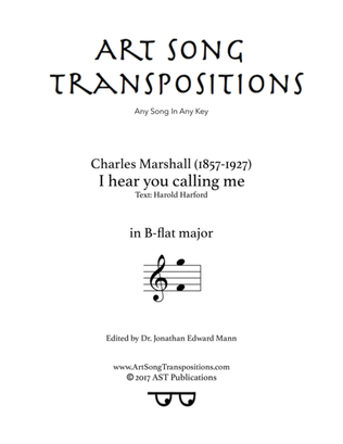 Book cover for MARSHALL: I hear you calling me (transposed to B-flat major)