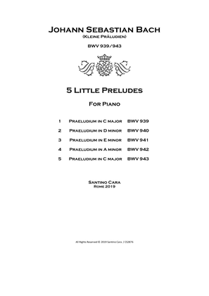 Book cover for Bach - 5 Little Preludes (Kleine Präludien) BWV 939-943 for Piano