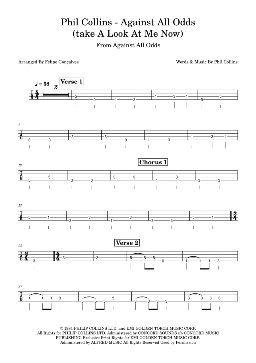Against All Odds (Take A Look At Me Now) Guitar Tablature scores gallery preview page 1