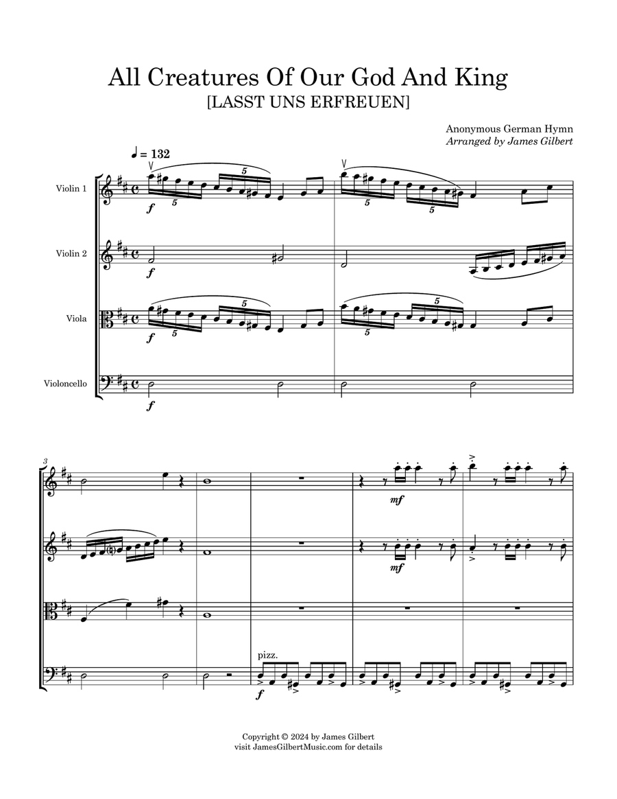 All Creatures Of Our God And King String Quartet scores gallery preview page 4