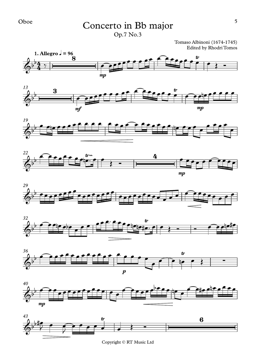 Albinoni Concerto Bb major Op.7 No.3 - solo trumpets and piccolo trumpet parts C Trumpet scores gallery preview page 5