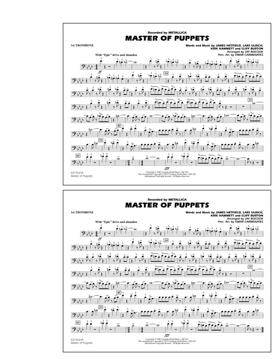 Master of Puppets - 1st Trombone Marching Band scores gallery preview page 1