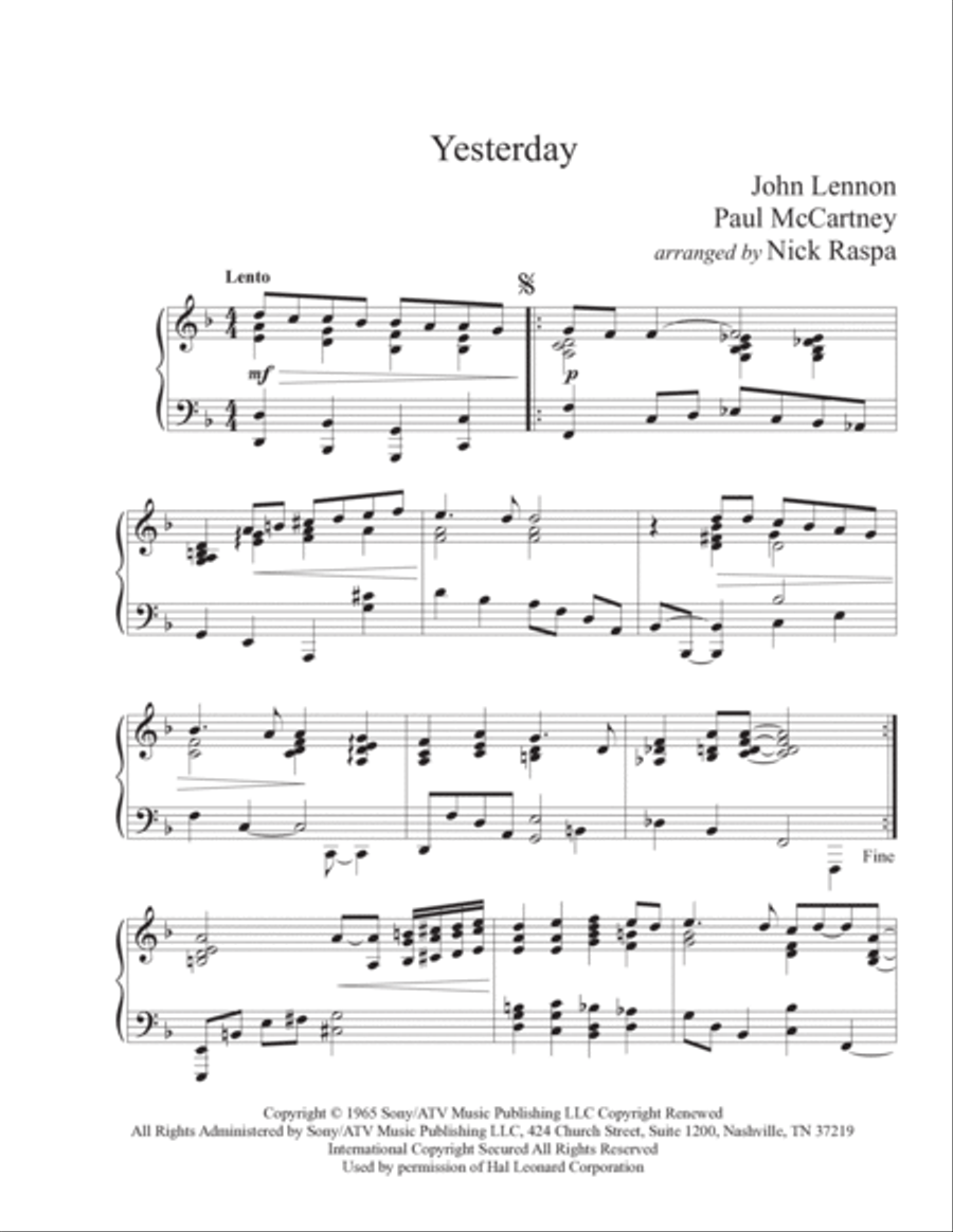 Yesterday Yesterday Piano Solo scores gallery preview page 4