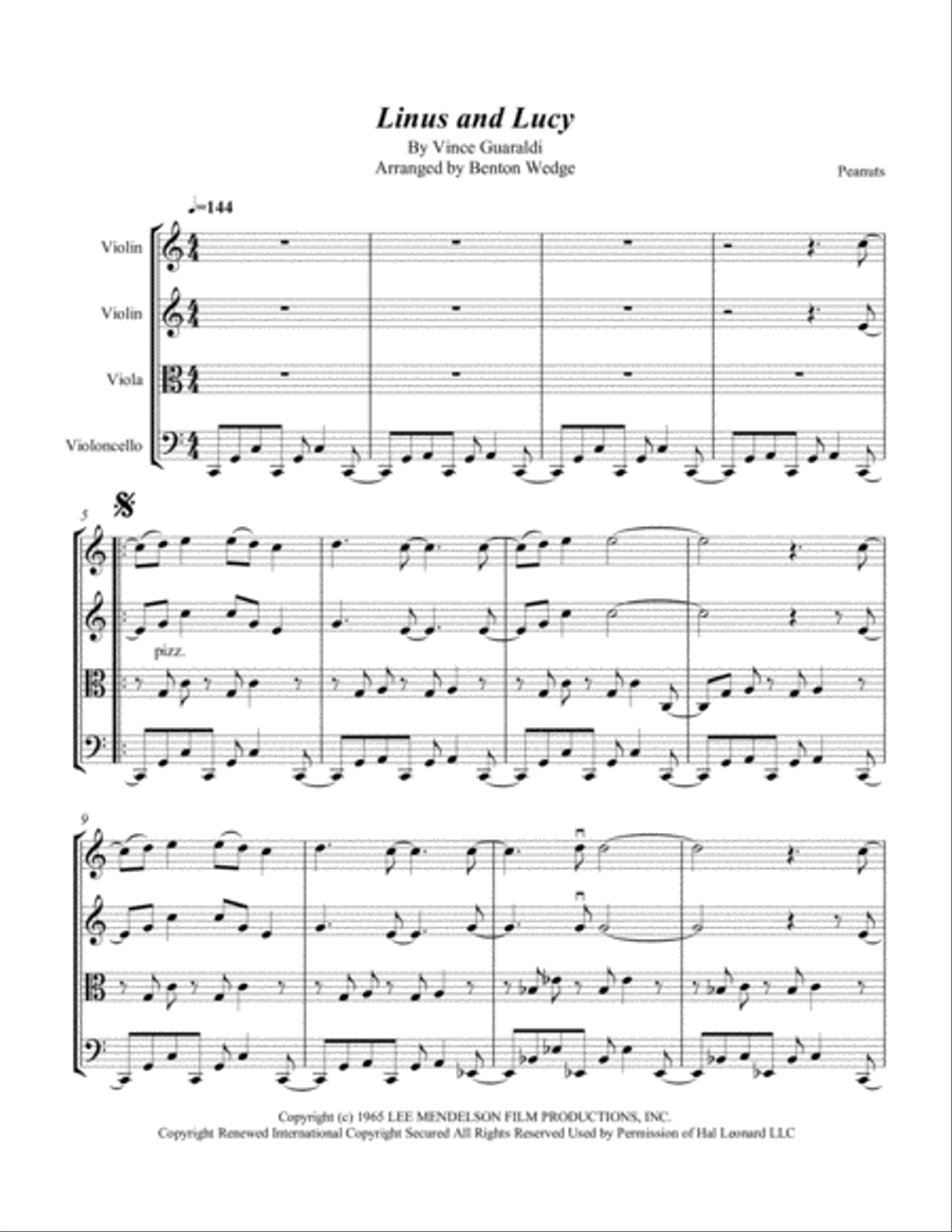 Linus And Lucy String Quartet scores gallery preview page 1