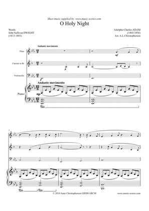 O Holy Night; Cantique de Noel - Flute, Clarinet, Cello and Piano