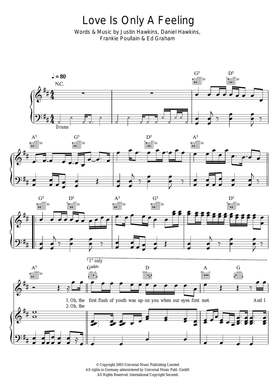 Love Is Only A Feeling Piano, Vocal scores gallery preview page 1
