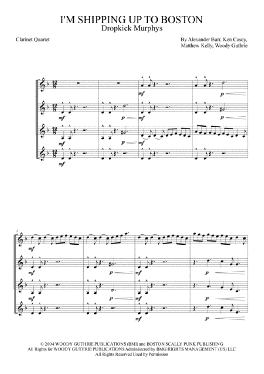 I'm Shipping Up To Boston Clarinet Quartet scores gallery preview page 2