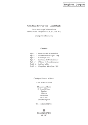 Book cover for Christmas for Two Too! - 7 easy Christmas duets for two same saxophones (S/S, A/A, T/T, B/B)