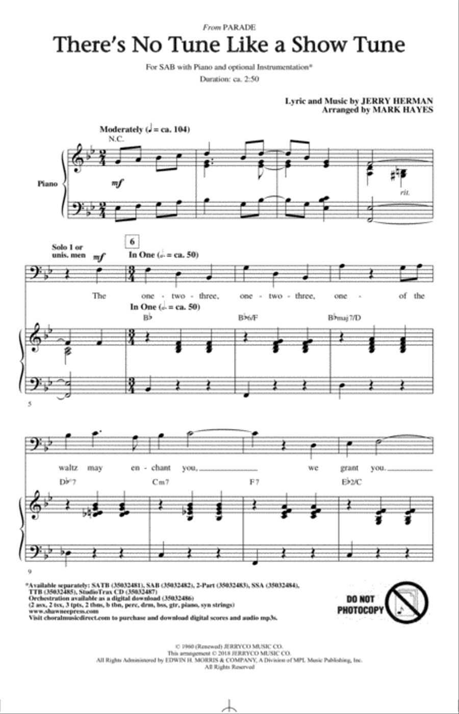 There's No Tune Like A Show Tune (arr. Mark Hayes) 3-Part scores gallery preview page 1