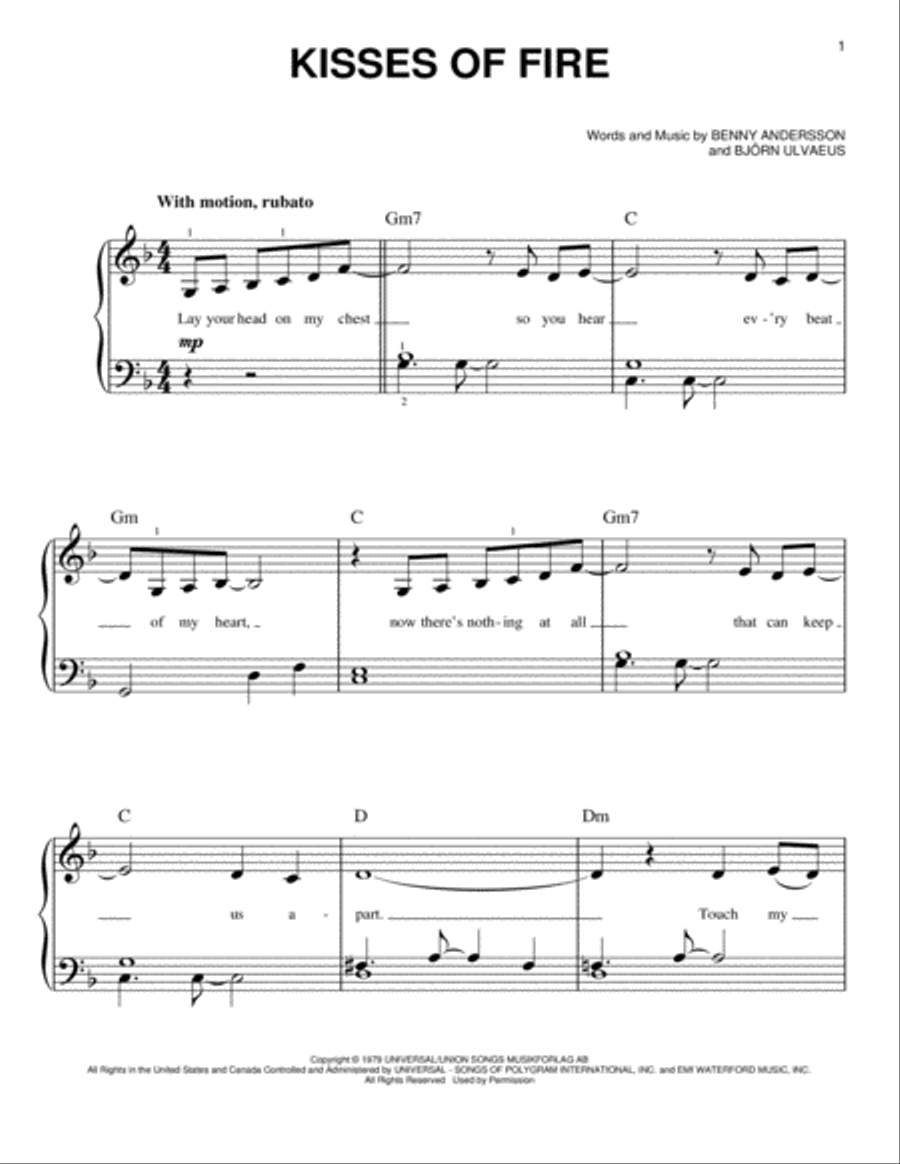 Kisses Of Fire (from Mamma Mia! Here We Go Again) Easy Piano scores gallery preview page 1