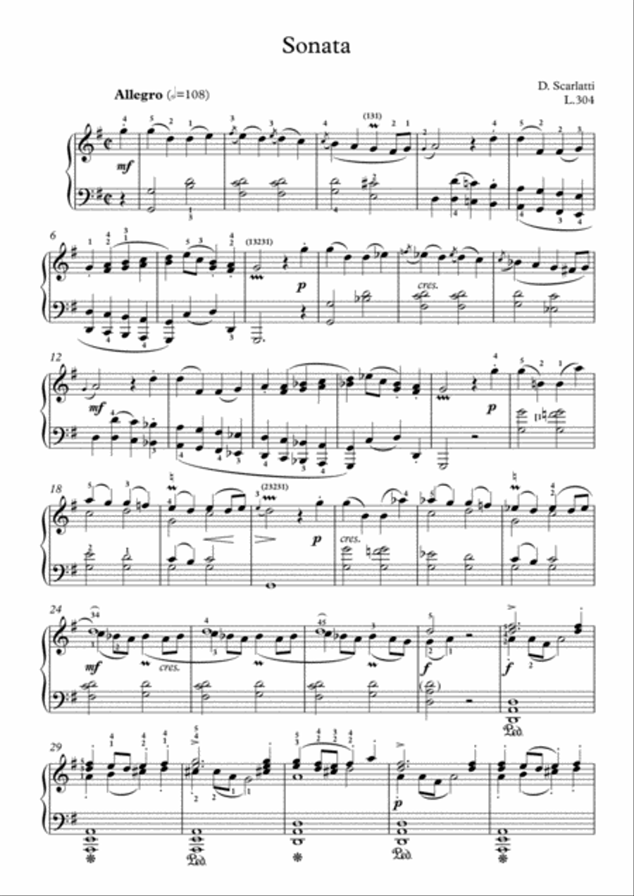 Scarlatti-Sonata in G-Major L.304 K.470(piano) Piano Solo scores gallery preview page 2