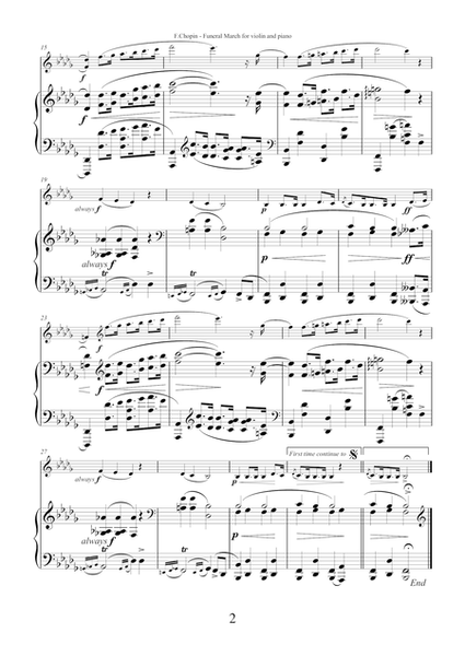 Funeral March by Frederic Chopin, transcription for violin and piano
