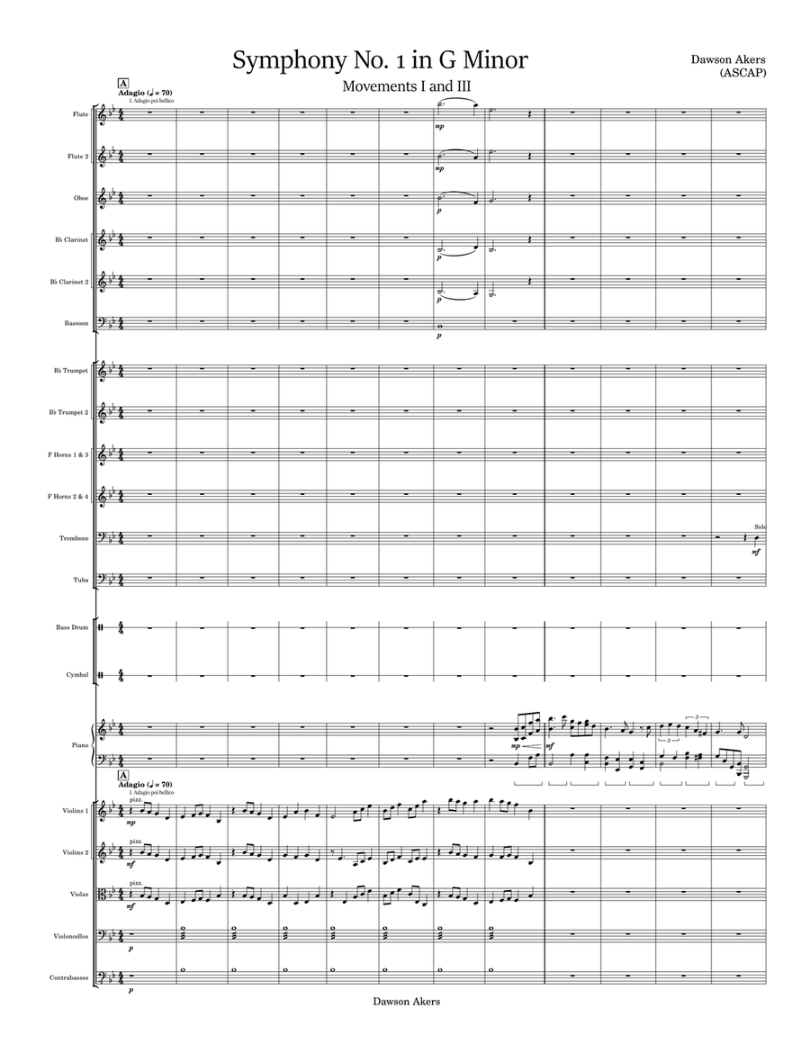 Symphony No. 1 in G Minor [1st and 3rd Mvmts.], Op. 14 Full Orchestra scores gallery preview page 1