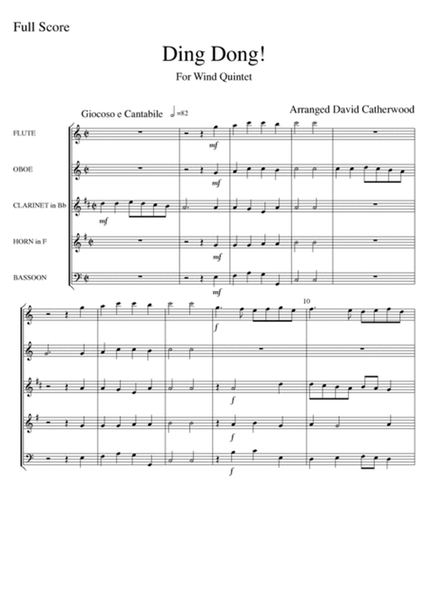 3 Festive Carols for Wind  Quintet (Ding Dong, O Little Town, God Rest Ye) arr. by David Catherwood image number null