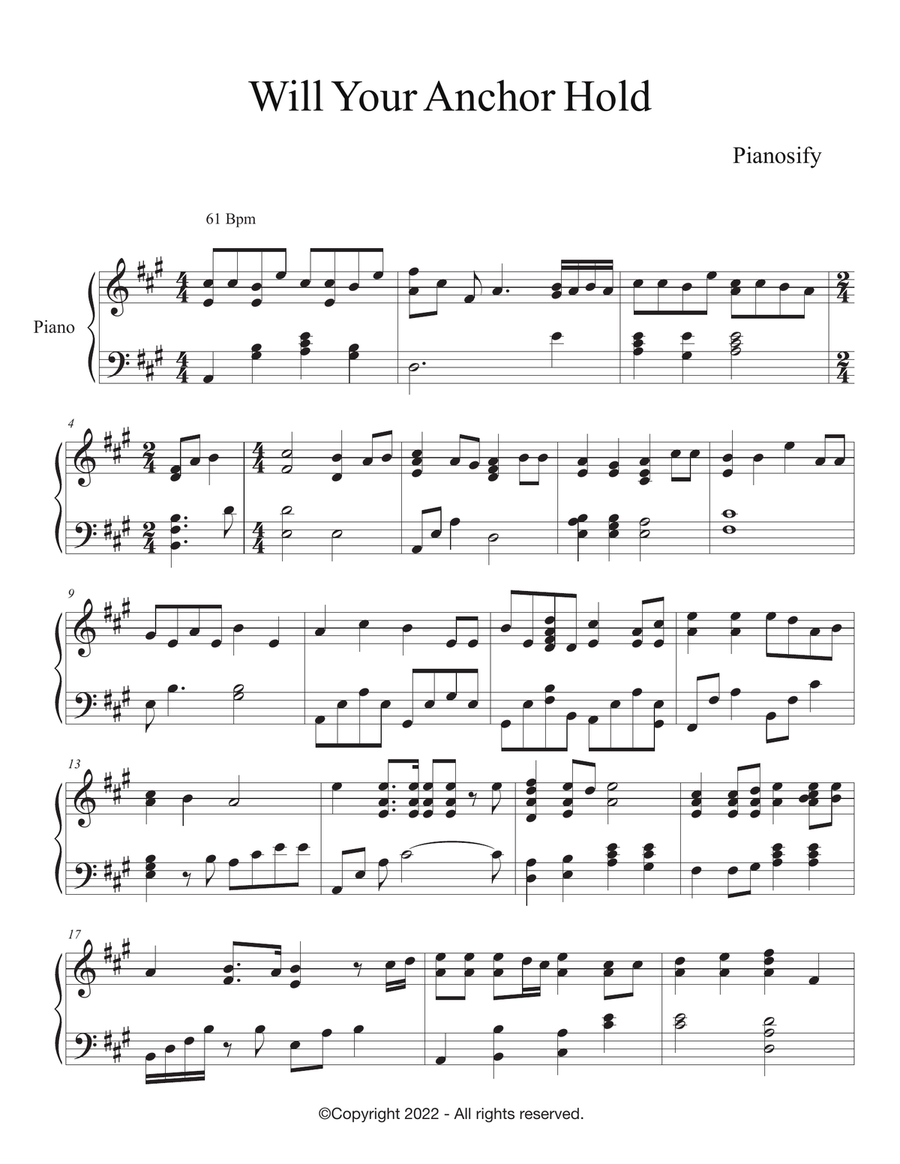 PIANO - Will Your Anchor Hold (We Have an Anchor)(Piano Hymns Sheet Music PDF) Piano Solo scores gallery preview page 1