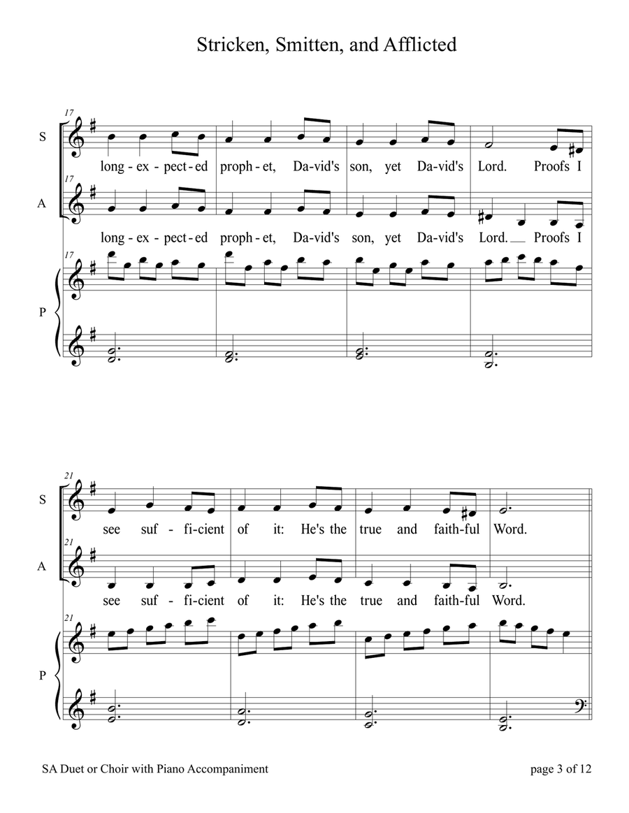 Stricken, Smitten, and Afflicted (for SA Duet with Piano accompaniment) SA scores gallery preview page 3