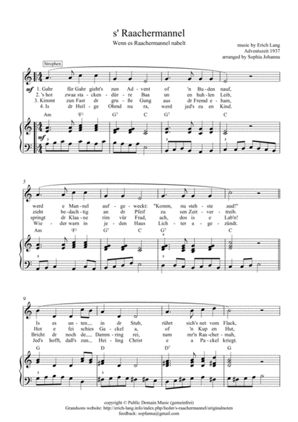 s'Raachermannel - German Christmas Goldie - Klavier / piano & Gesang / vocal + chord symbols image number null
