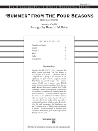 Book cover for Summer from The Four Seasons: Score