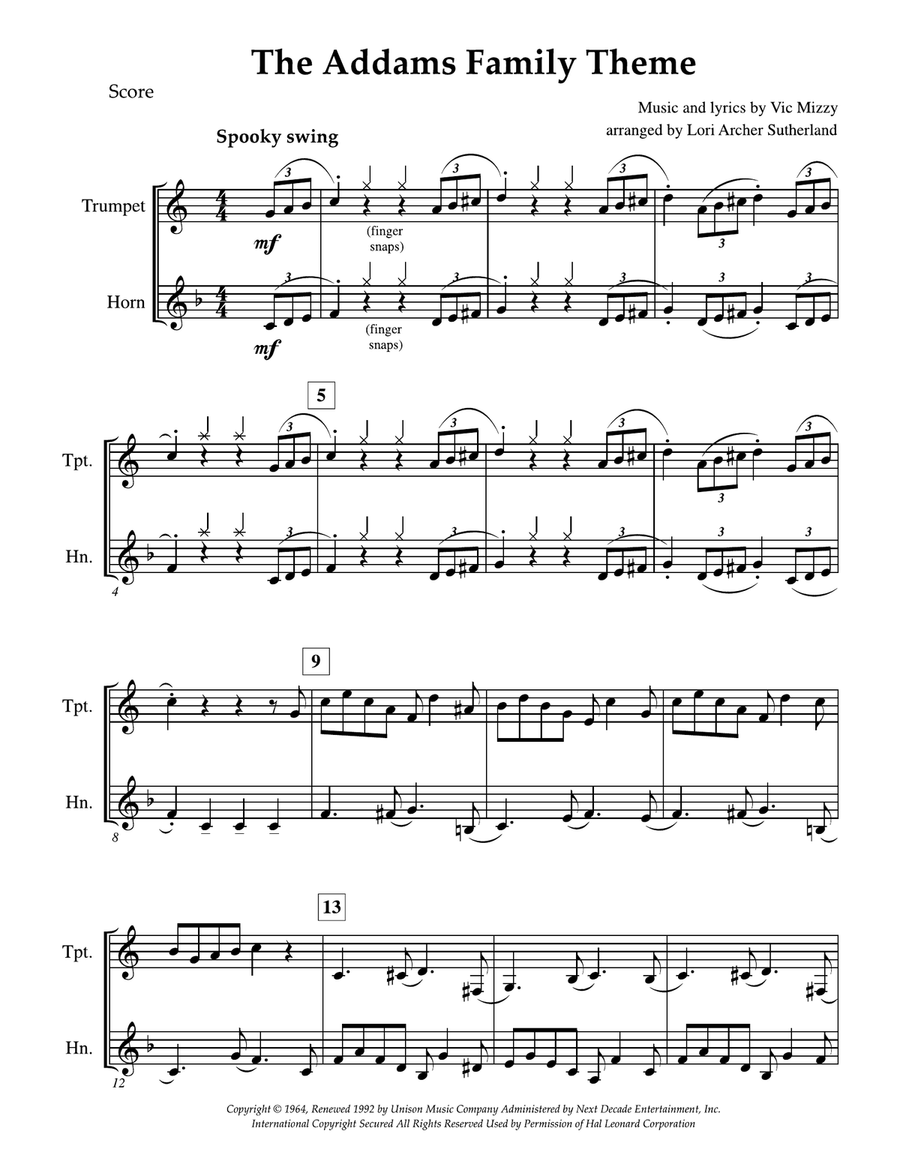 The Addams Family Theme Brass Duet scores gallery preview page 2