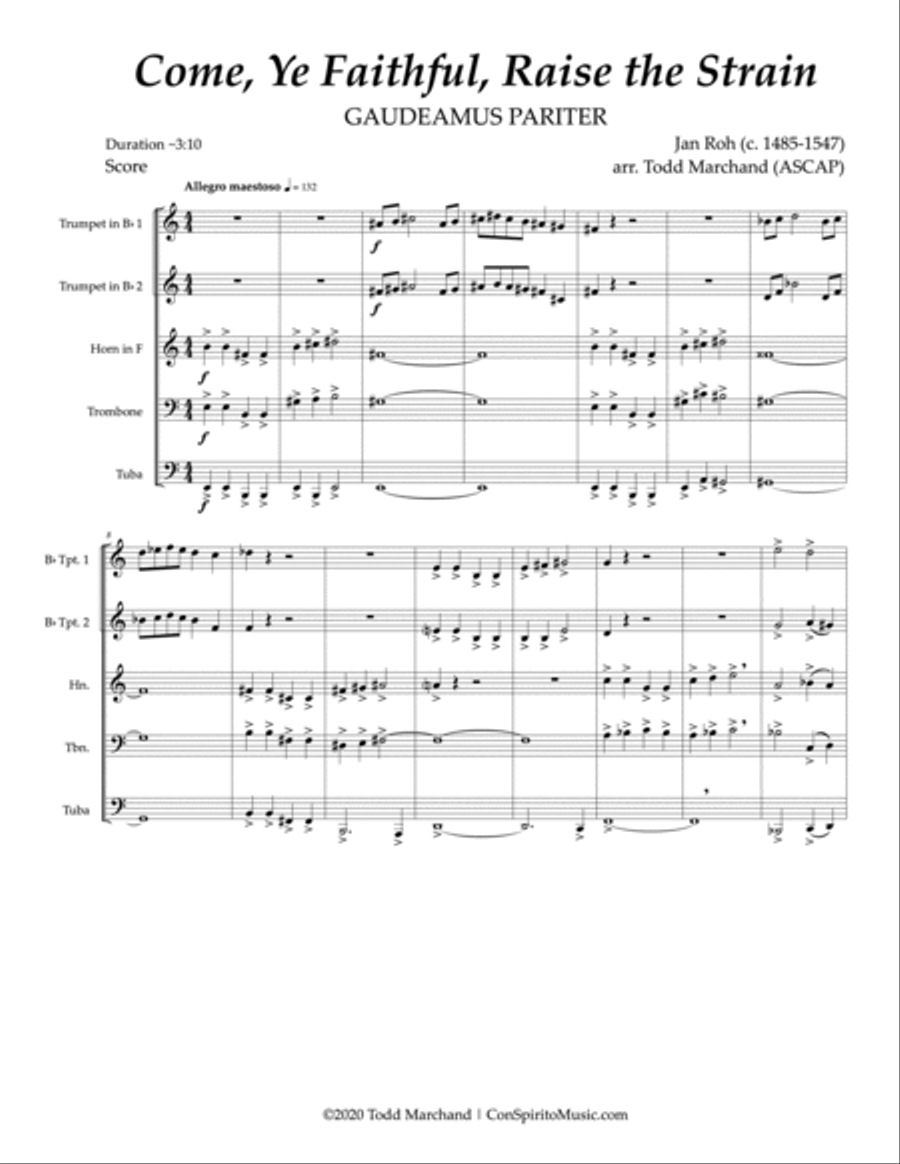 Come, Ye Faithful, Raise the Strain - brass quintet Brass Quintet scores gallery preview page 3