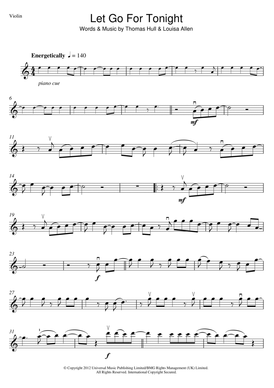 Let Go For Tonight Piano scores gallery preview page 1