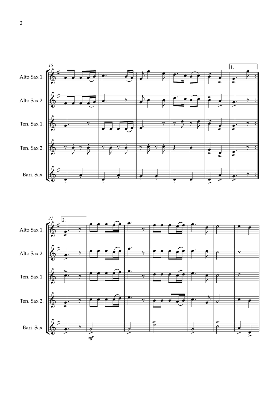 Joy To The World Sax quintet intermediate Saxophone Quintet scores gallery preview page 2