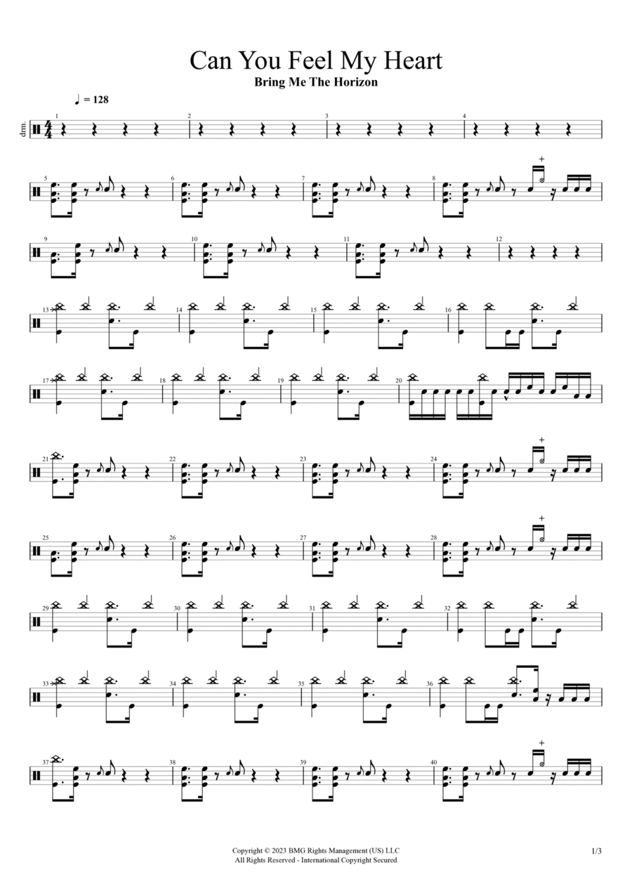 Can You Feel My Heart Drum Set scores gallery preview page 1