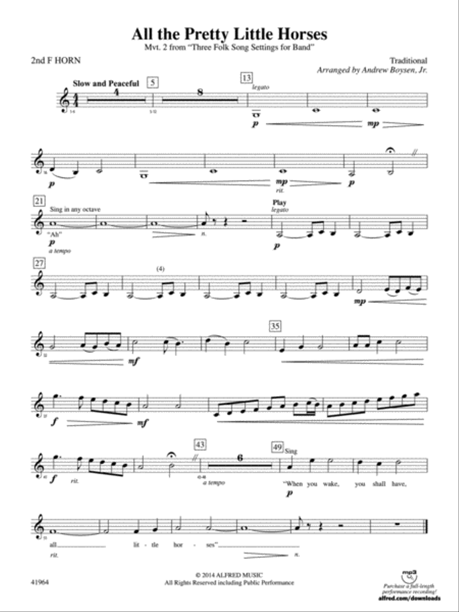 All the Pretty Little Horses: 2nd F Horn Concert Band scores gallery preview page 1