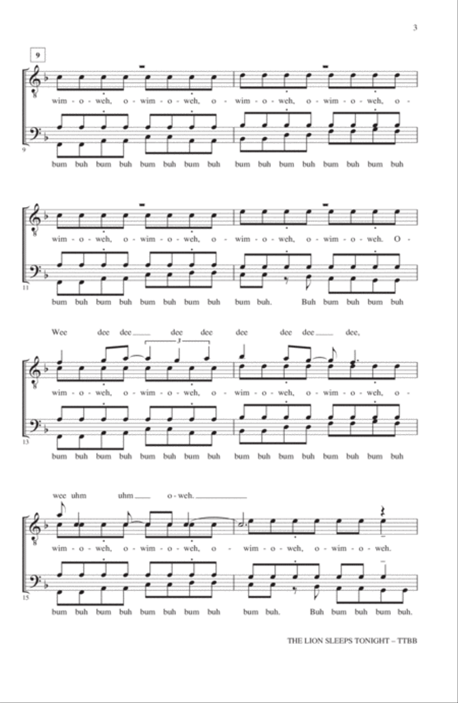 The Lion Sleeps Tonight (arr. Kirby Shaw) TTBB scores gallery preview page 2
