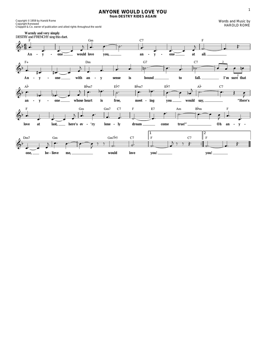 Anyone Would Love You Anyone Would Love You Piano scores gallery preview page 1