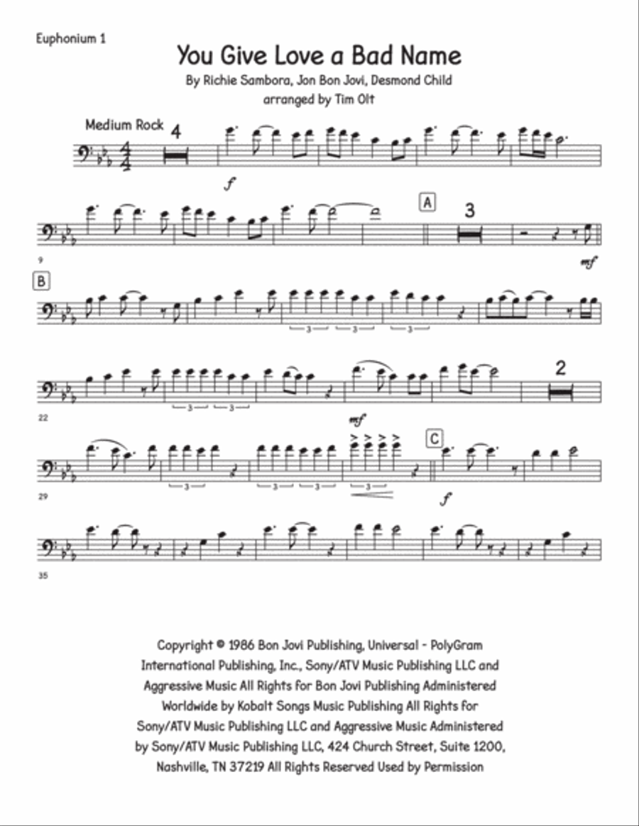 You Give Love A Bad Name Brass Quartet scores gallery preview page 6