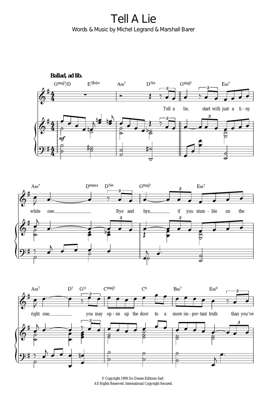Tell A Lie Piano, Vocal scores gallery preview page 1