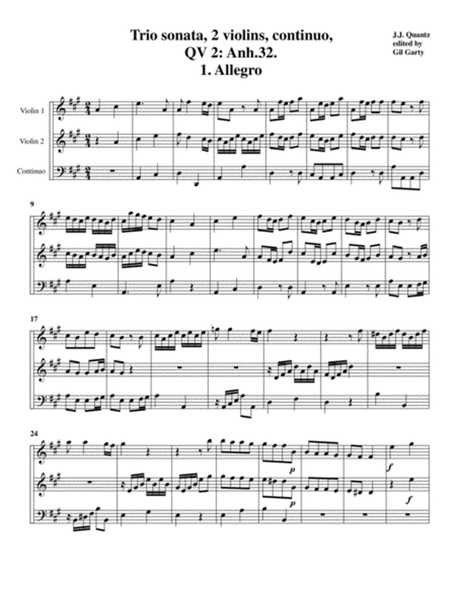 Trio sonata QV 2 Anh. 32 for 2 violins and continuo in A major