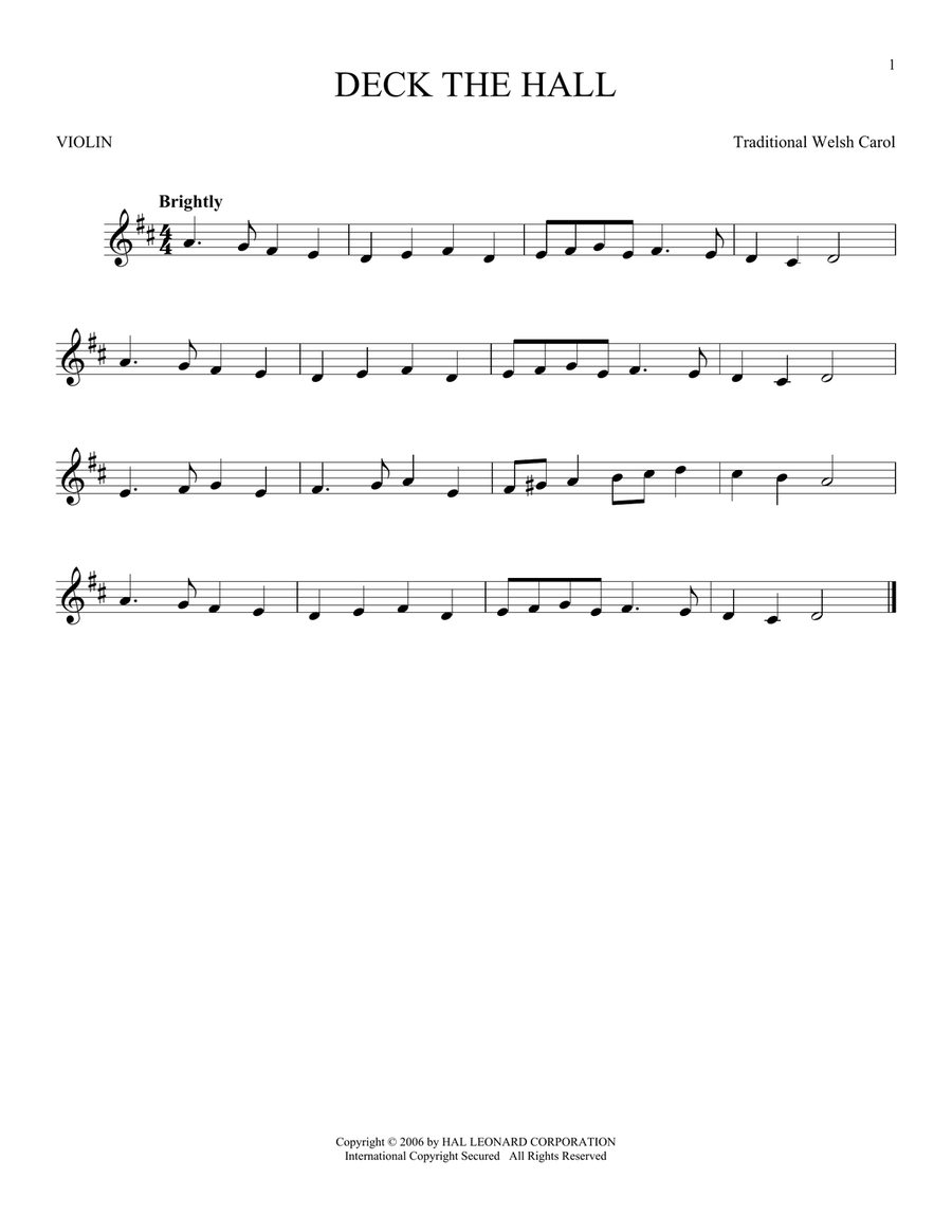Deck The Hall Violin Solo scores gallery preview page 1