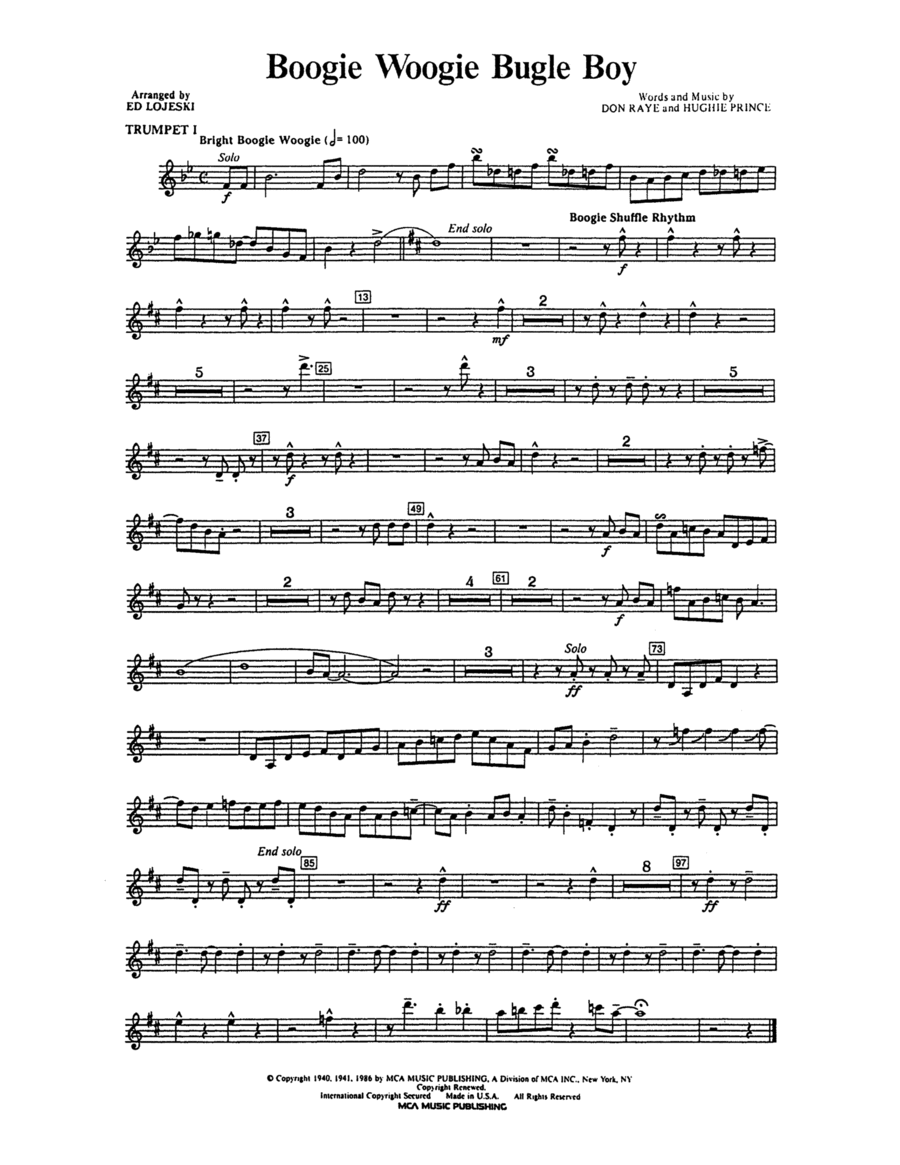 Boogie Woogie Bugle Boy - Bb Trumpet 1 Choir scores gallery preview page 1