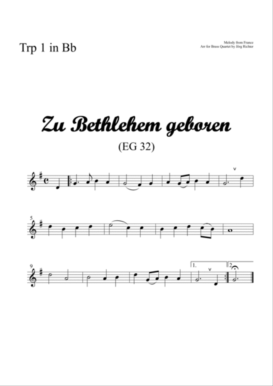 Born in Bethlehem (Zu Bethlehem geboren, EG 32), trad. Christmas Carol for Brass Quartet Brass Quartet scores gallery preview page 4