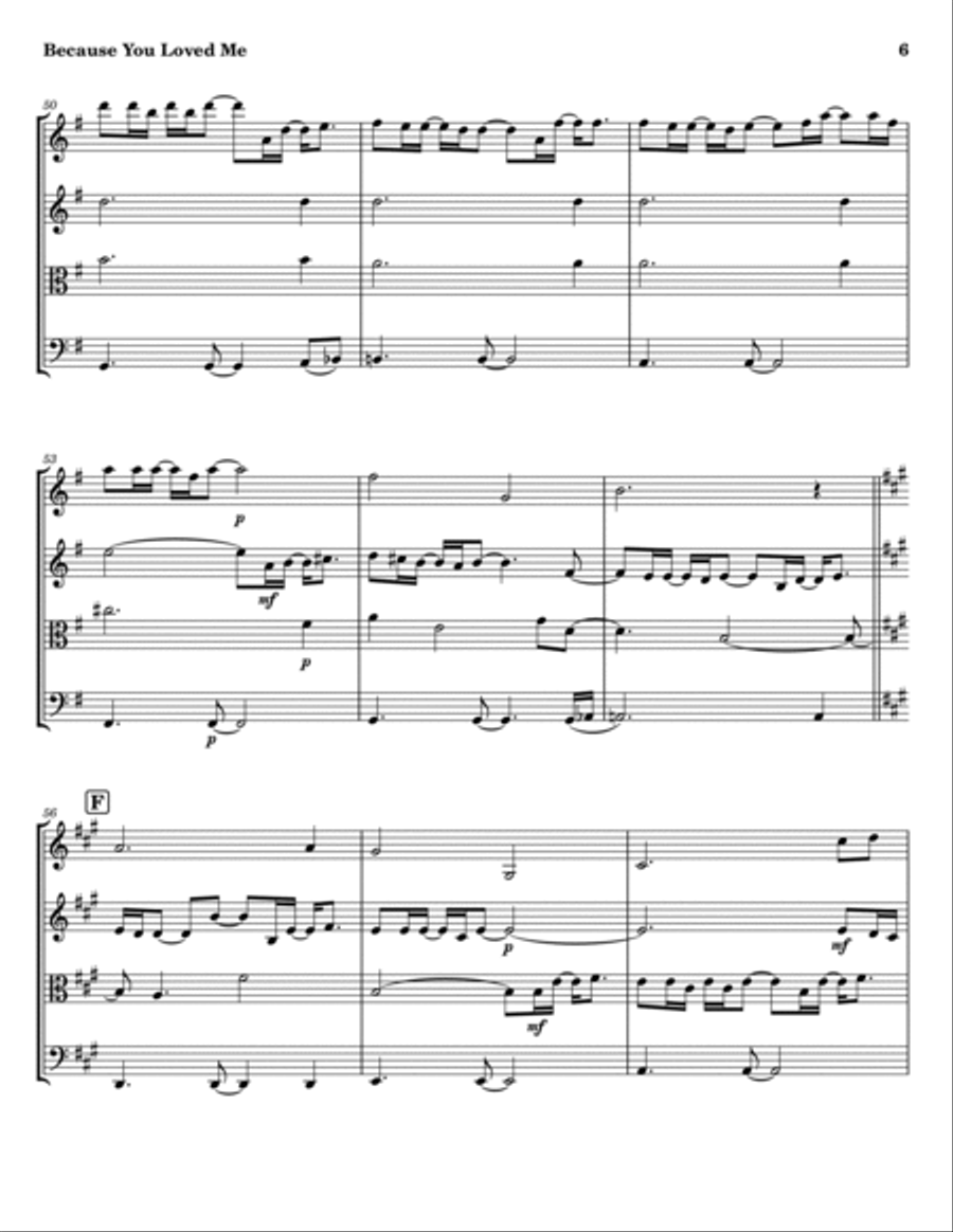 Because You Loved Me String Quartet scores gallery preview page 6