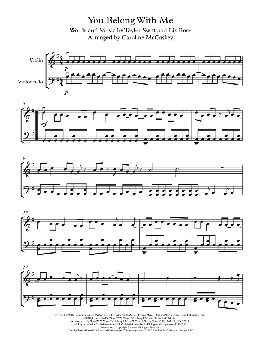 You Belong With Me String Duet scores gallery preview page 2