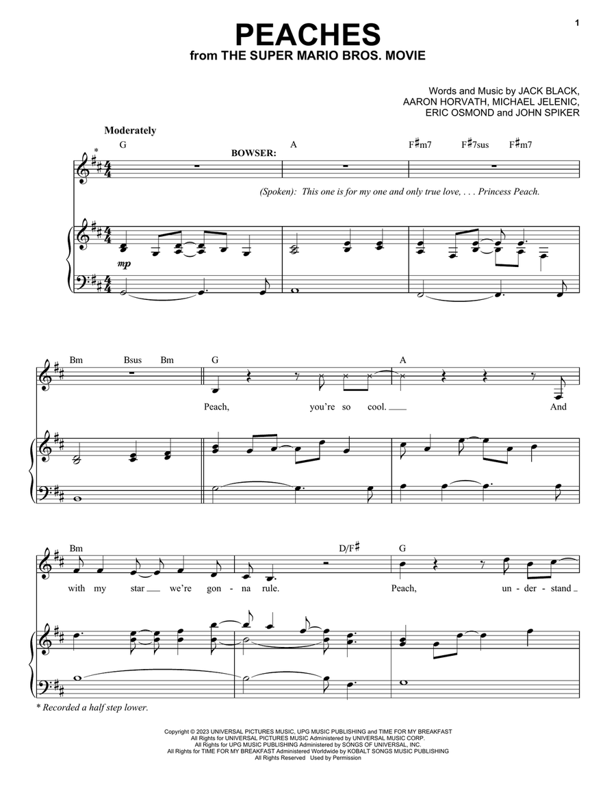 Peaches (from The Super Mario Bros. Movie) Voice scores gallery preview page 1