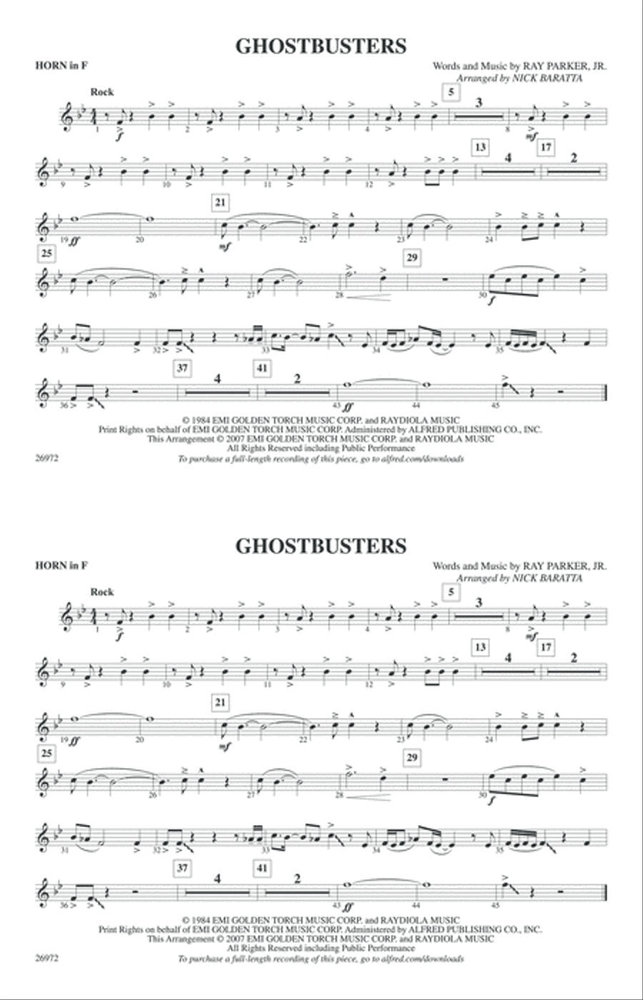 Ghostbusters: 1st F Horn Marching Band scores gallery preview page 1