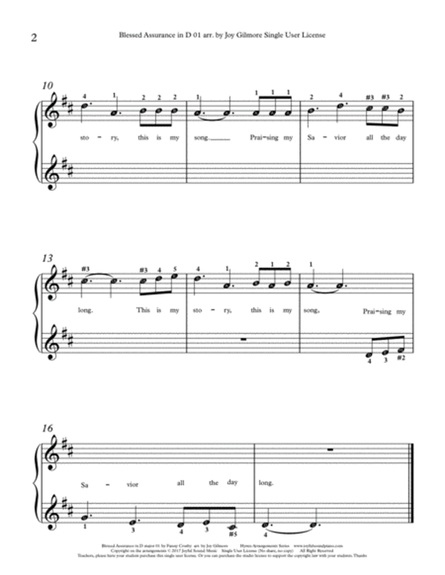Blessed Assurance in D major, Easy hymn arrangements, Free lifetime new version upgrade. Free paper image number null