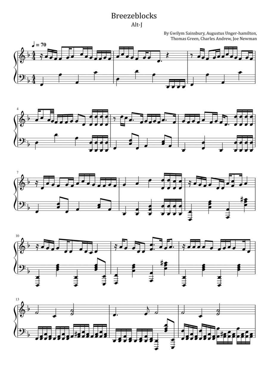 Breezeblocks Piano Solo scores gallery preview page 1