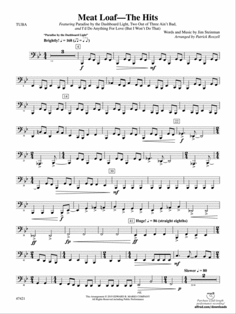 Meat Loaf---The Hits: Tuba Concert Band scores gallery preview page 1