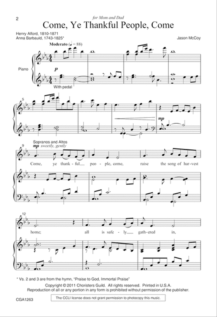 Come, Ye Thankful People, Come (SATB) 4-Part scores gallery preview page 2