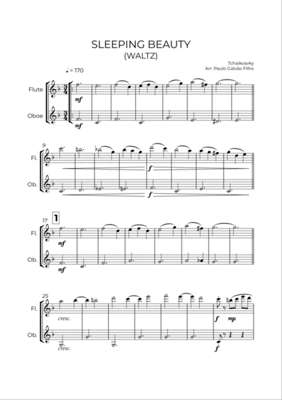 SLEEPING BEATY WALTZ - TCHAIKOVSKY - FLUTE & OBOE Woodwind Duet scores gallery preview page 2
