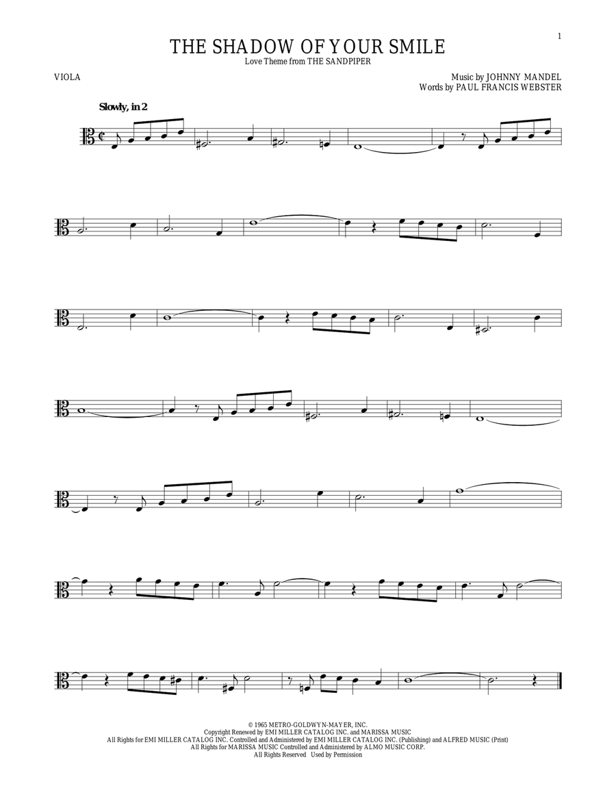 The Shadow Of Your Smile The Shadow Of Your Smile Viola Solo scores gallery preview page 1