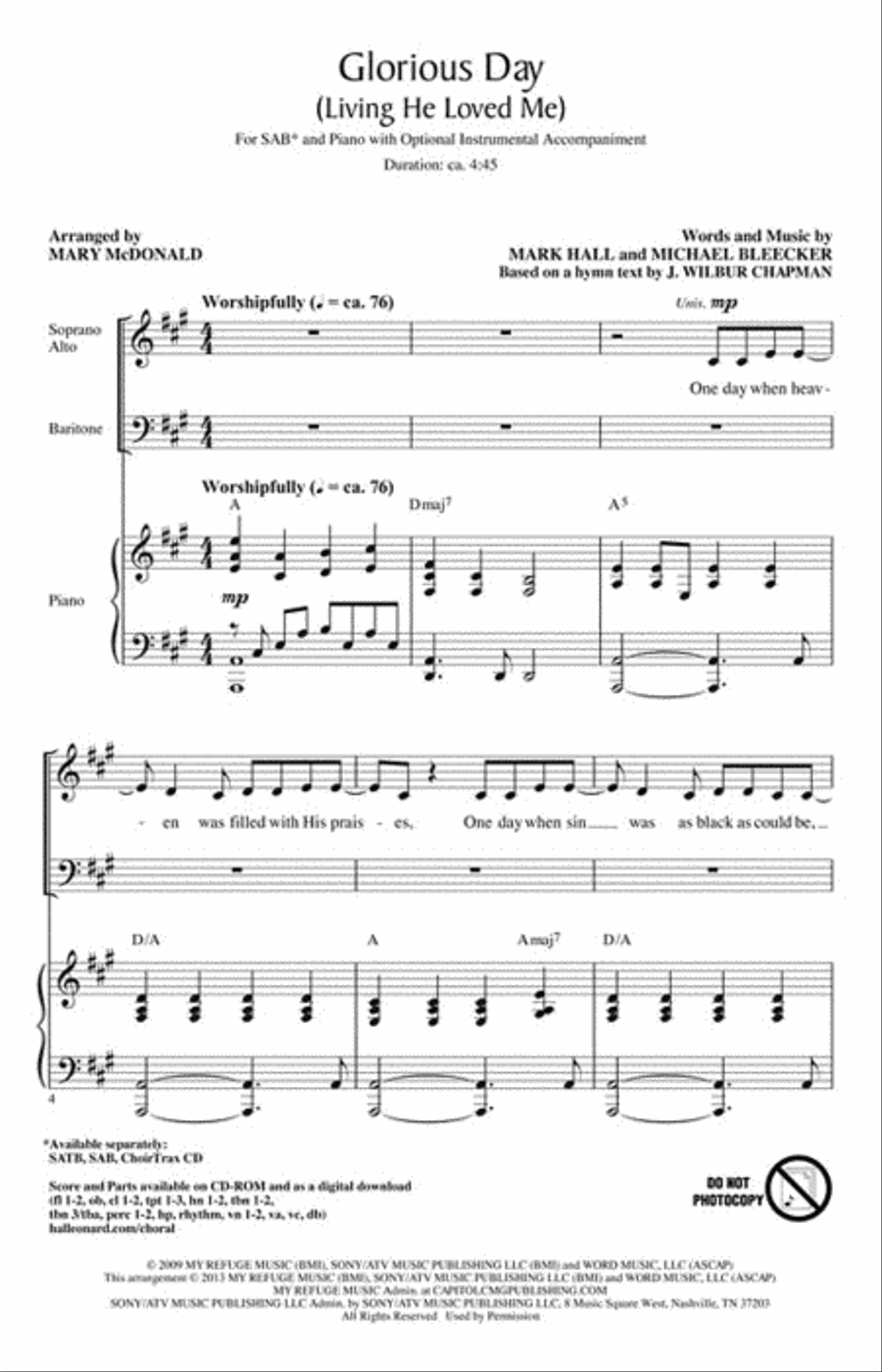 Glorious Day (Living He Loved Me) 3-Part scores gallery preview page 3